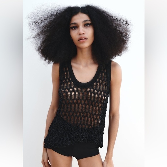 Zara Long Openwork Knit Top - Picture 1 of 6
